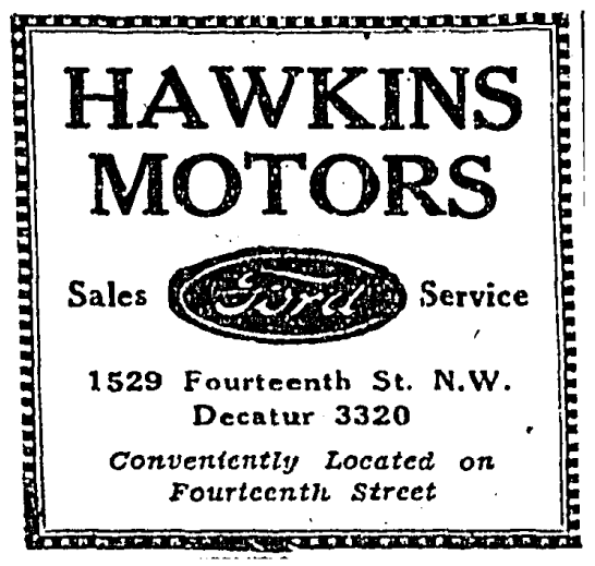 Hawkins Motors advertisement in 1931