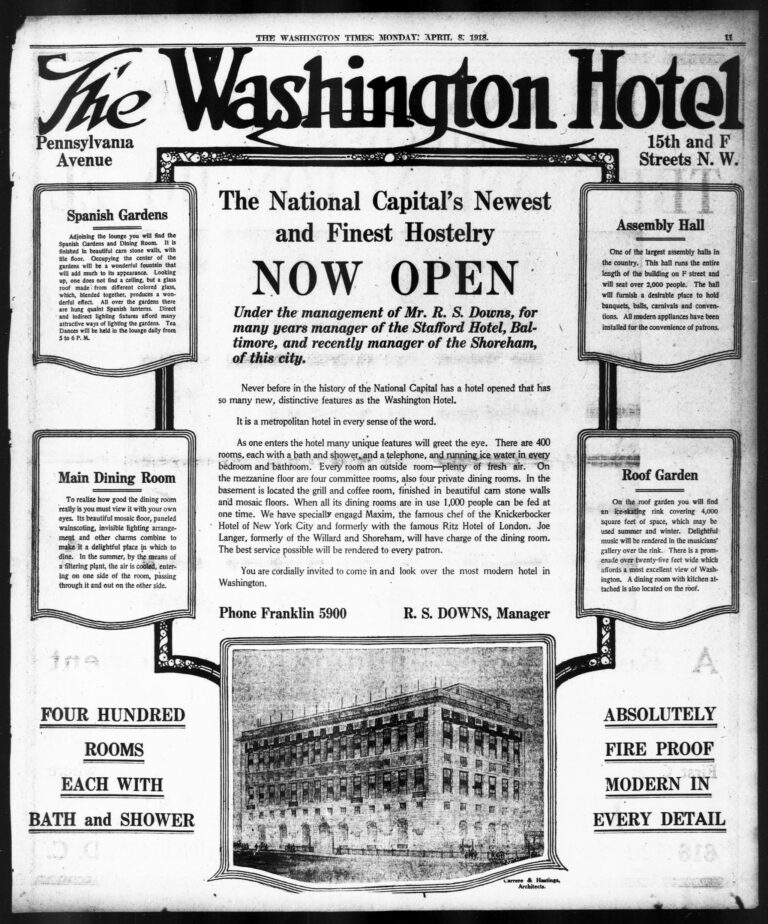 Hotel Washington advertisement from 1918