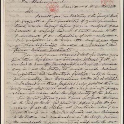 Sarah Josepha Hale's letter to Abraham Lincoln
