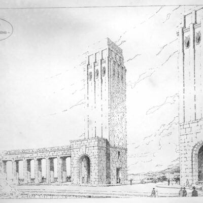 Plans for proposed building projects in Washington, D.C. Perspective view of concourse and entrance to Key Bridge, 1928