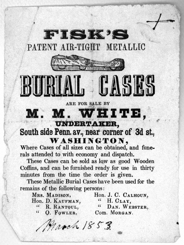 Fisks' burial cases - 1853