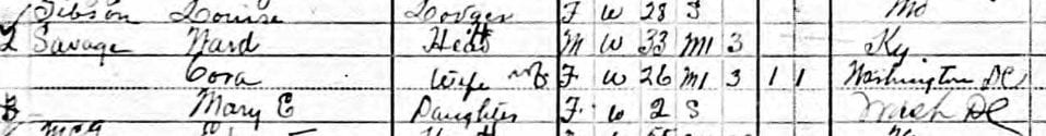 Ward Savage in the 1910 U.S. Census