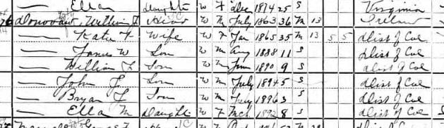 Donovan family in the 1900 U.S. Census