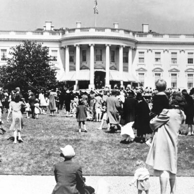 Children and parents on lawn of the White House for Easter Monday egg roll
