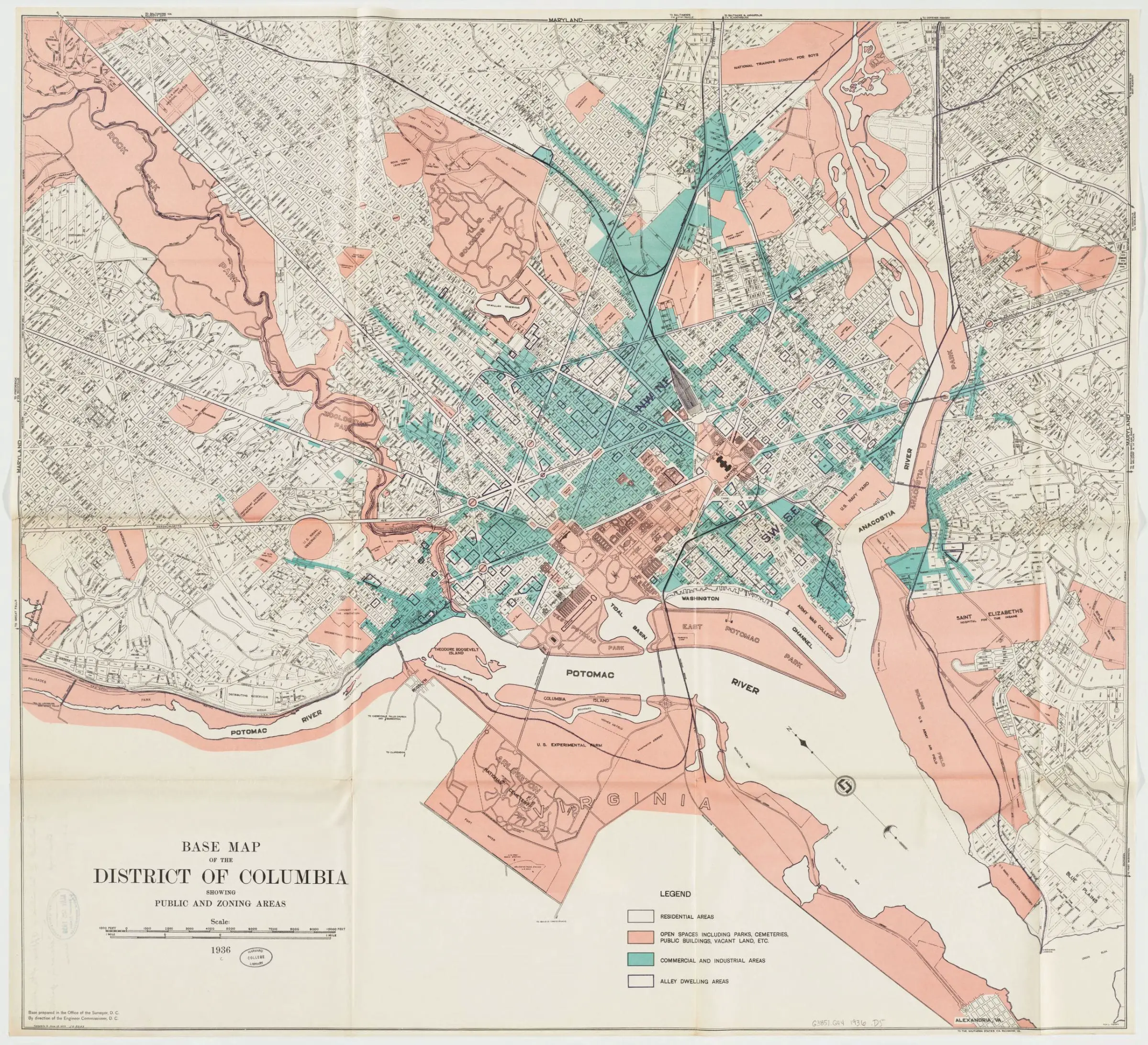 Base map of the District of Columbia showing public and zoning areas / base prepared in the Office of the Surveyor, D.C., by direction of the Engineer Commissioner, D.C.