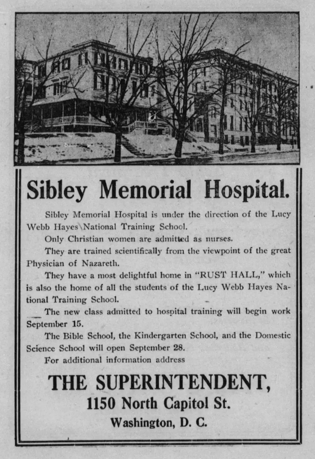SIbley Hospital advertisement 1910