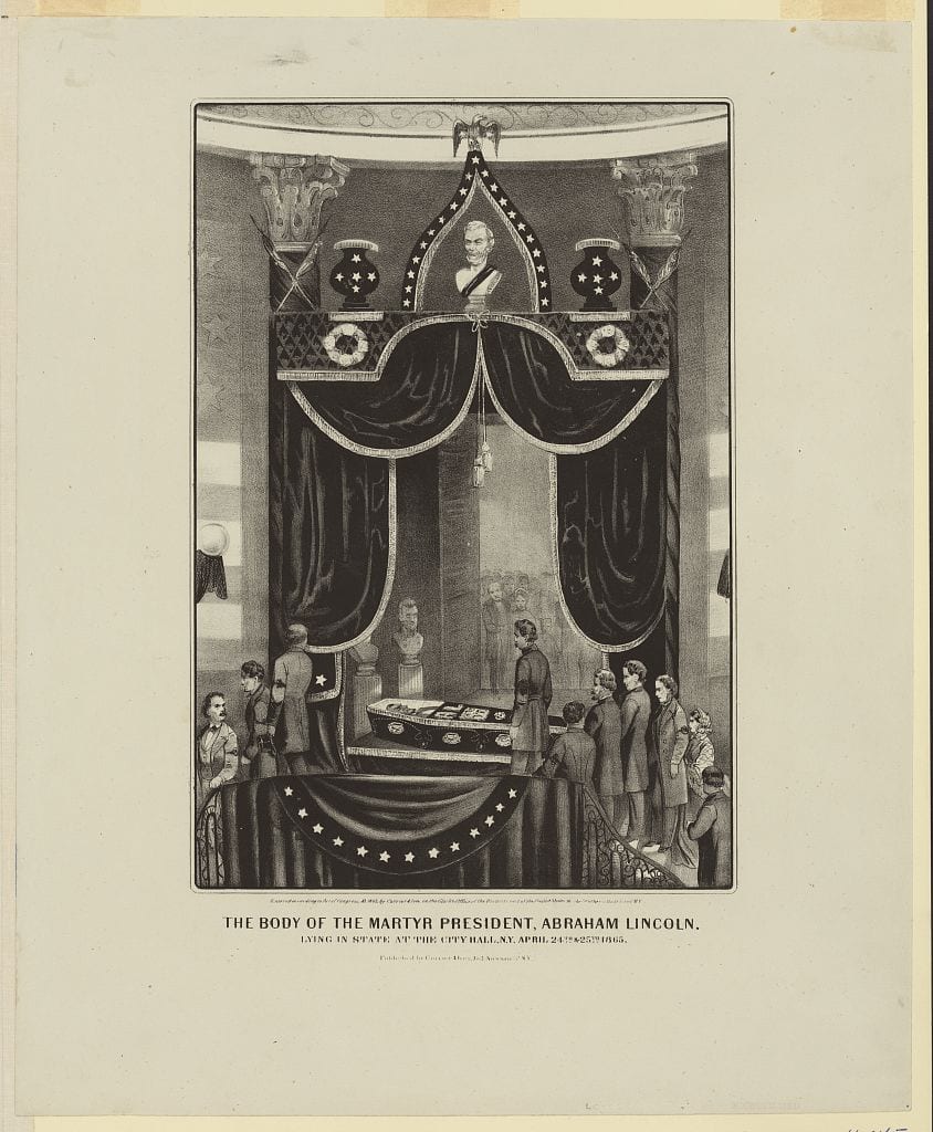 The body of the martyr President, Abraham Lincoln. Lying in state at the City Hall, N.Y. April, 24th & 25th 1865