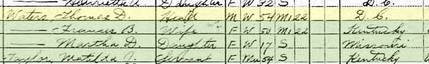 Waters family in 1910 U.S. Census