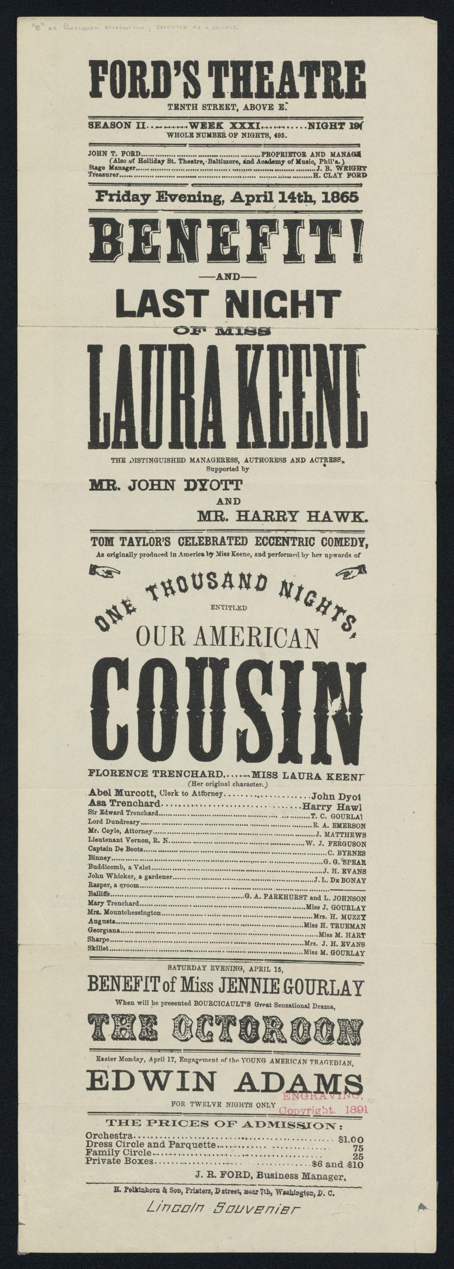 Our American Cousin Playbill