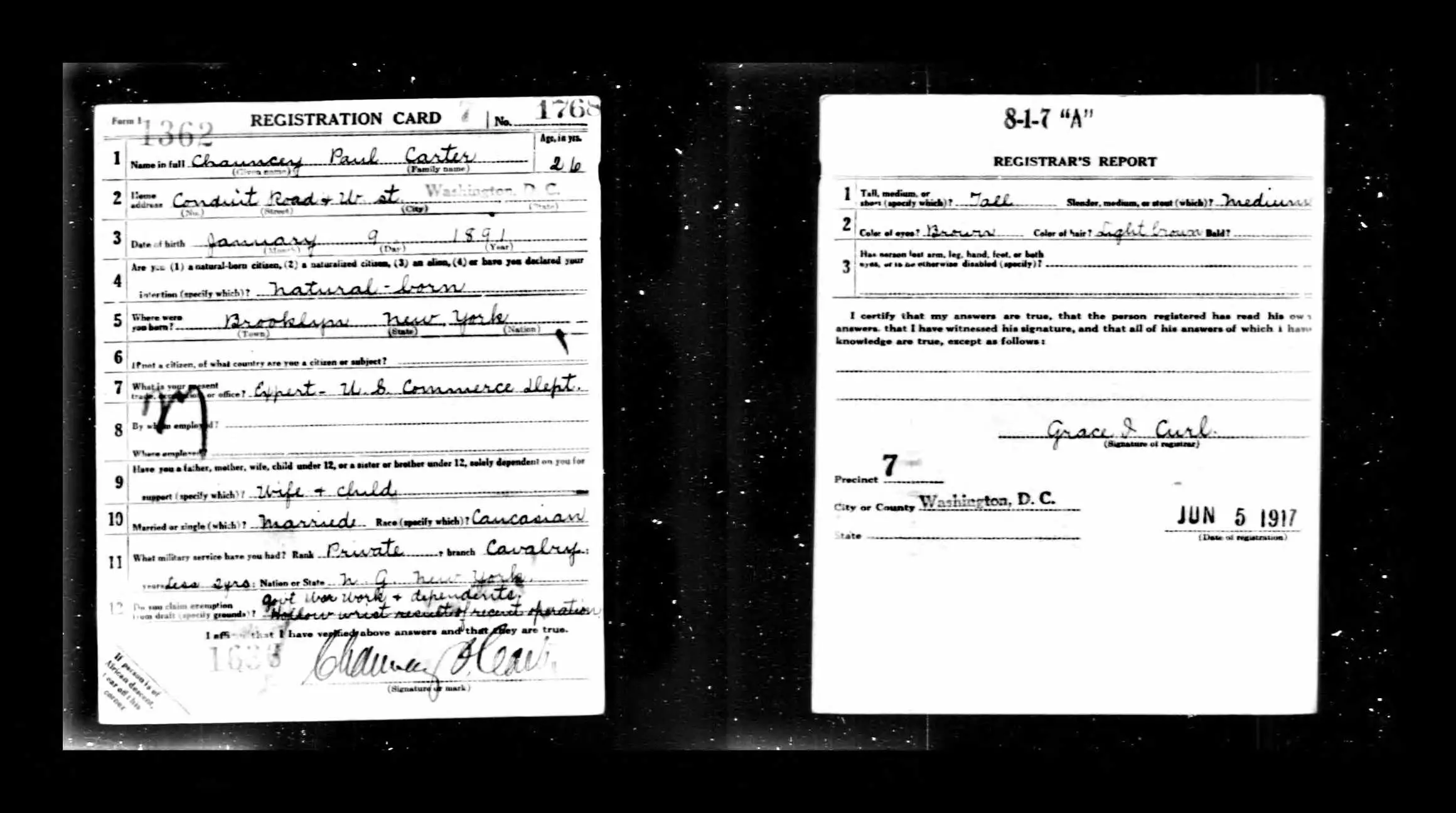 Chauncey Carter's World War I draft registration