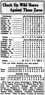 Senators v White Sox box score from May 15, 1918
