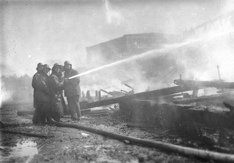 Firemen putting out the Boundary Field fire