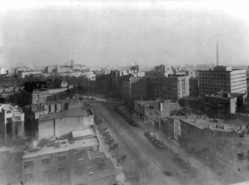 Washington, D.C., Pennsylvania Avenue, high view of the avenue looking east