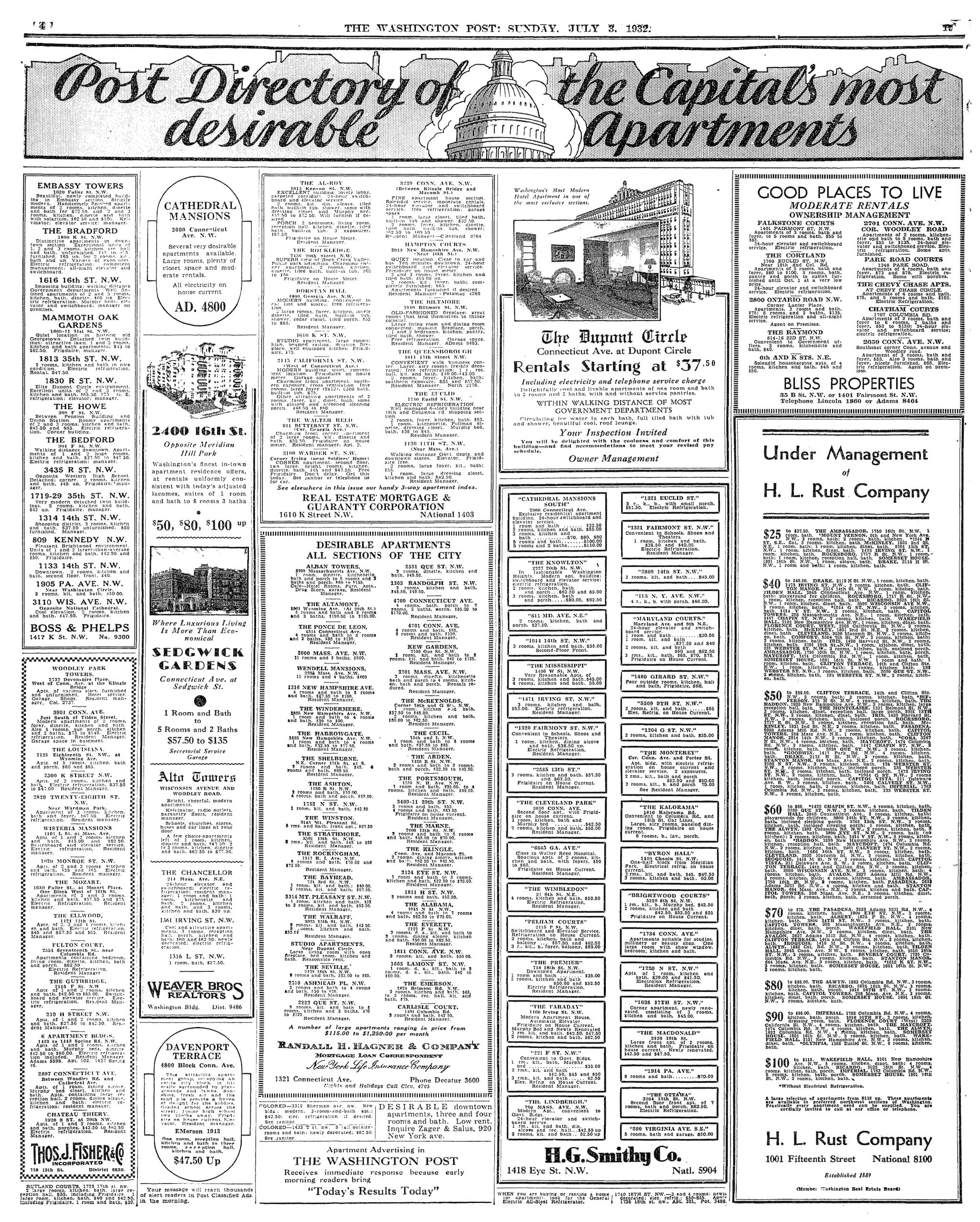 1932 Washington Post apartment listings