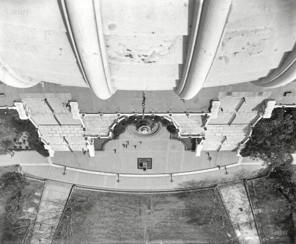 1935. Washington, D.C. "View looking down from U.S. Capitol dome, West Front." Harris & Ewing Collection glass negative.