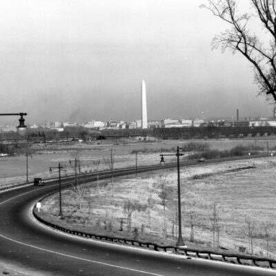 VIEW OF WASHINGTON MONUMENT FROM THE VICINITY OF CAPITAL OVERLOOK, 1932. - George Washington Memorial Parkway, Along Potomac River from McLean to Mount Vernon, VA, Mount Vernon, Fairfax County, VA