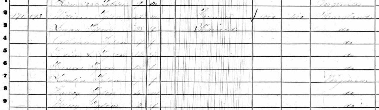 William Tyson household in 1860 U.S. Census