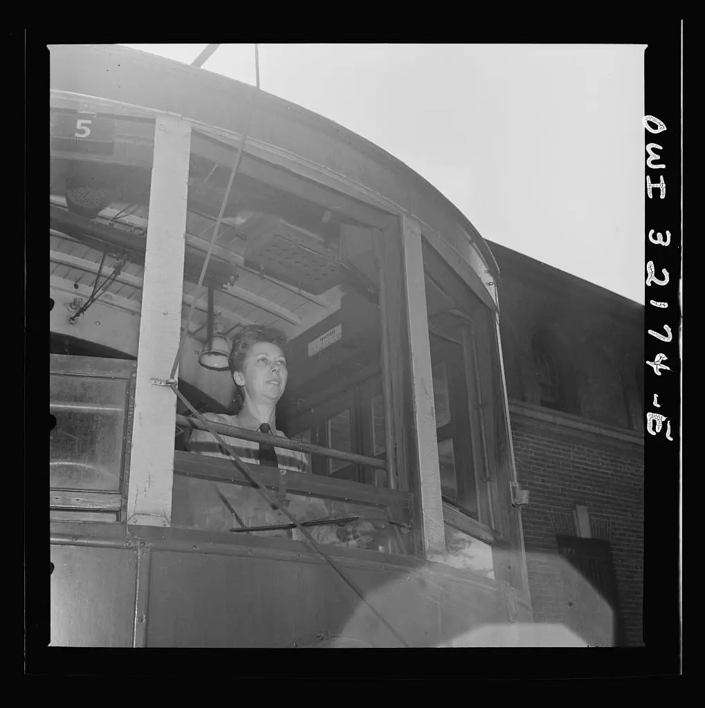 Washington, D.C. Miss Frances Lewis, the motorman of a two-man streetcar