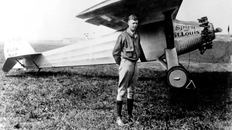 Charles Lindbergh with his plane, the Spirit of St. Louis