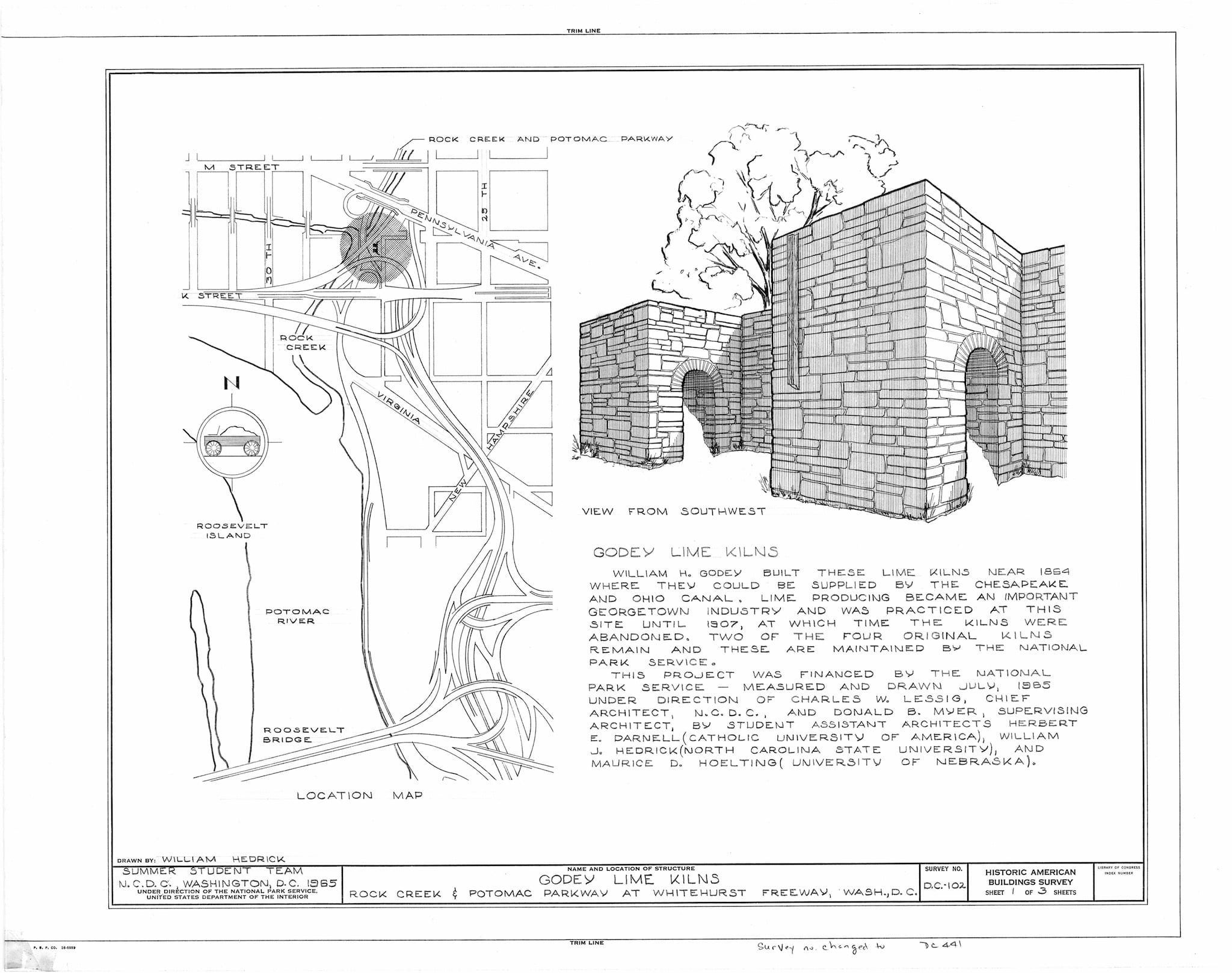 HABS DC,WASH,168- (sheet 1 of 3) - Godey Lime Kilns (Ruins), Junction of Rock Creek & Potomac Parkway, Washington, District of Columbia, DC