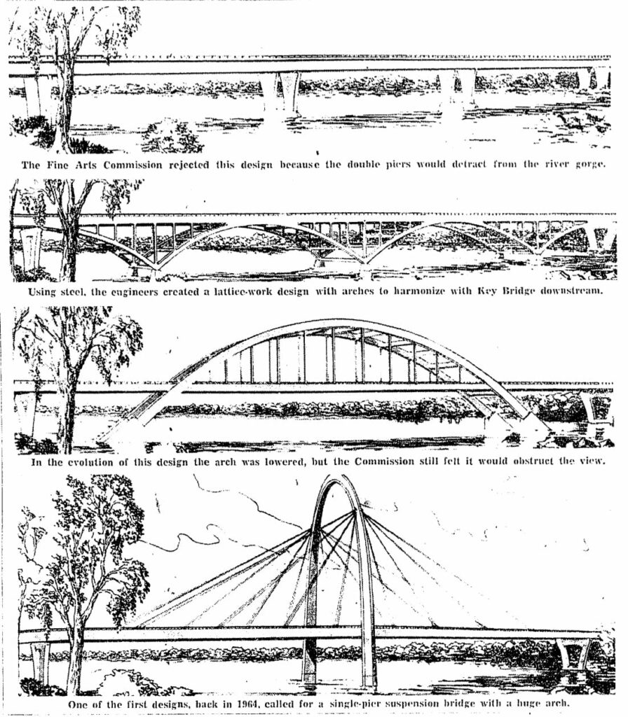 Design proposals for Three Sisters Bridge in 1967