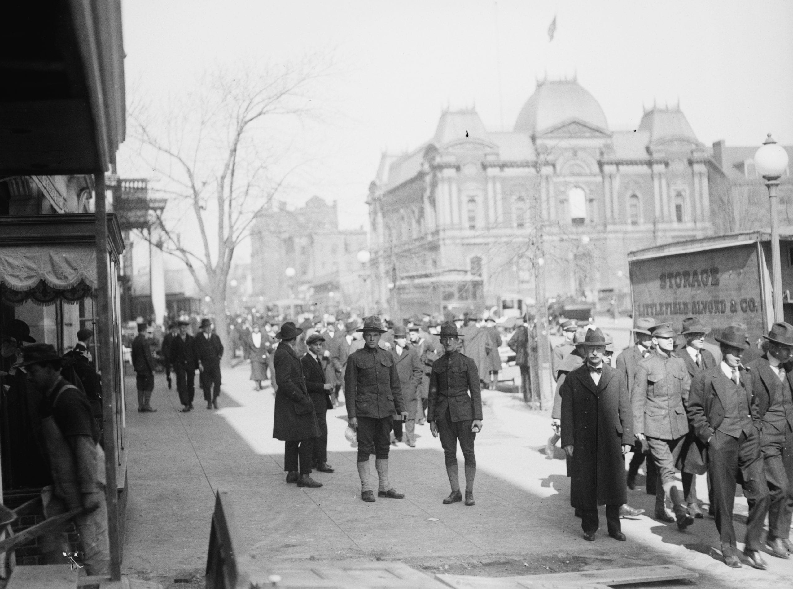 Washington, DC street scene on 17th St. near the White House, looking at