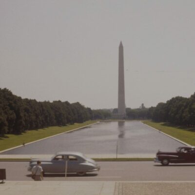 Cars in front of the Washington Monument in 1956