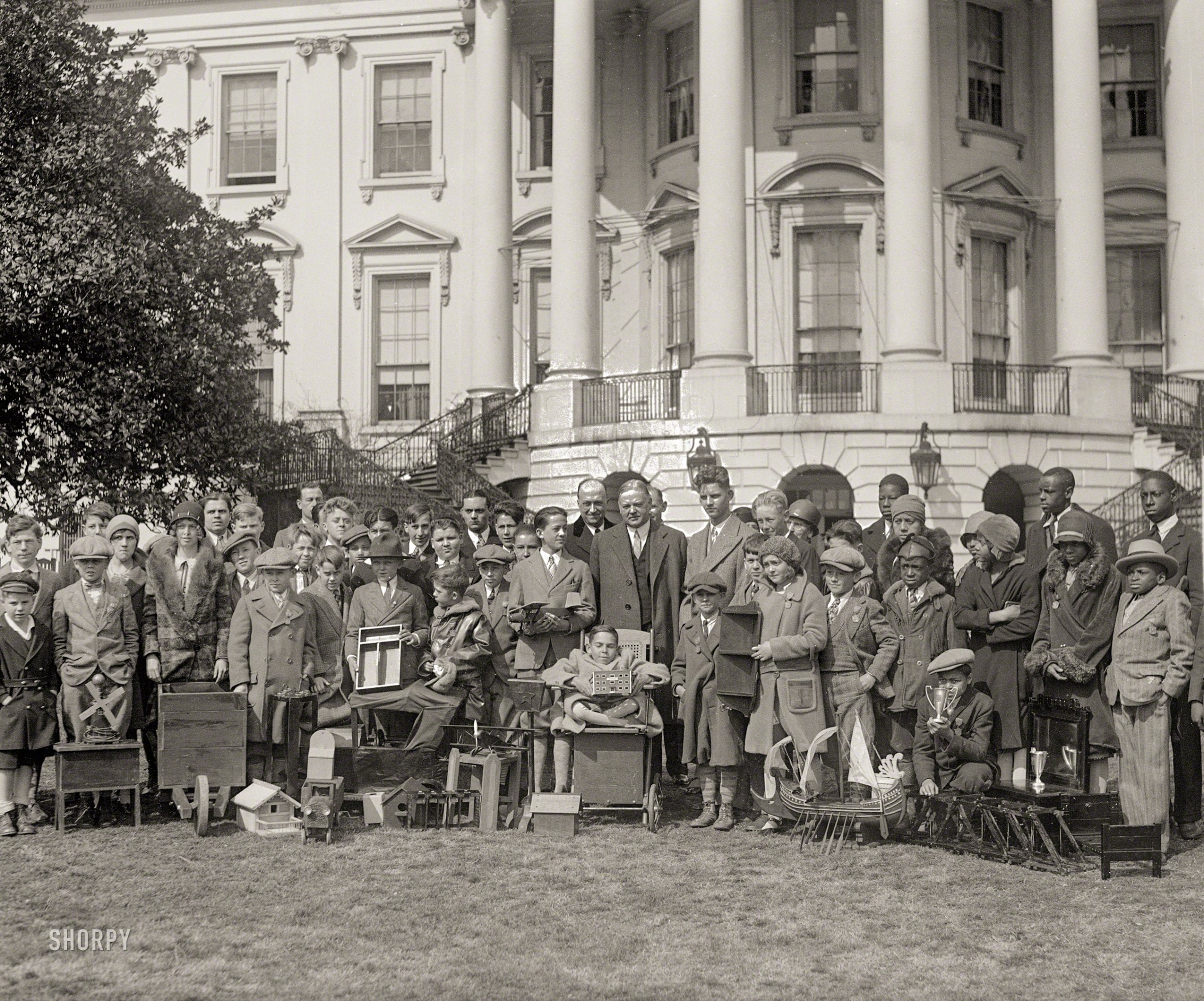 President Hoover with boys and girls at White House