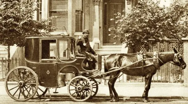 1860s photo of a hackman and his hackney (in London)