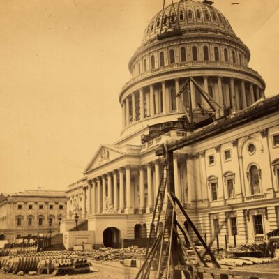 Capitol, Washington, D.C., north-east view. Dome and front unfinished, June 28, 1863.
