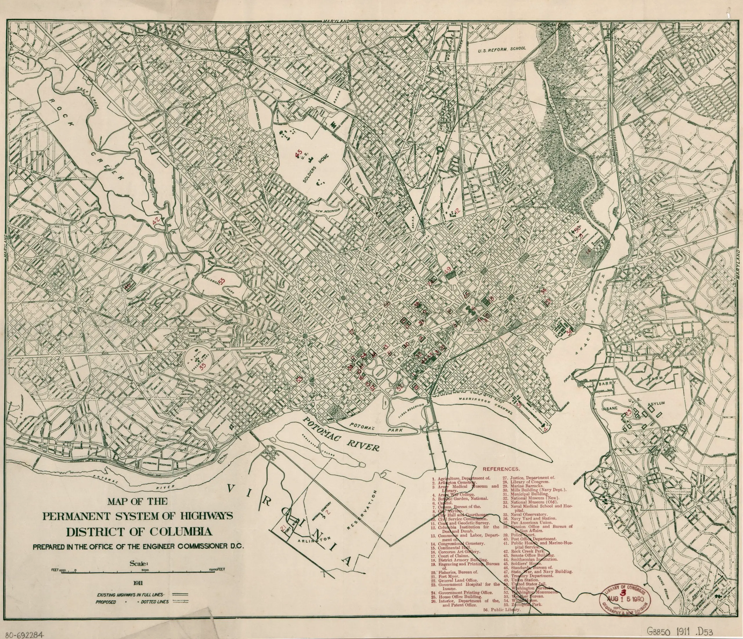 Map of the permanent system of highways, District of Columbia in 1911