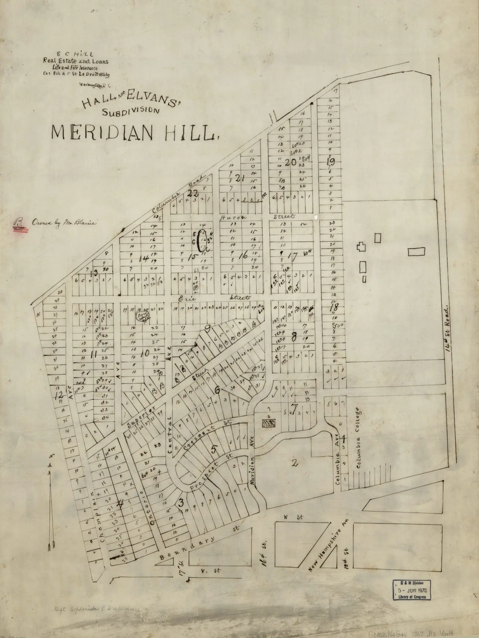 Hall and Elvans' subdivision of Meridian Hill in 1867