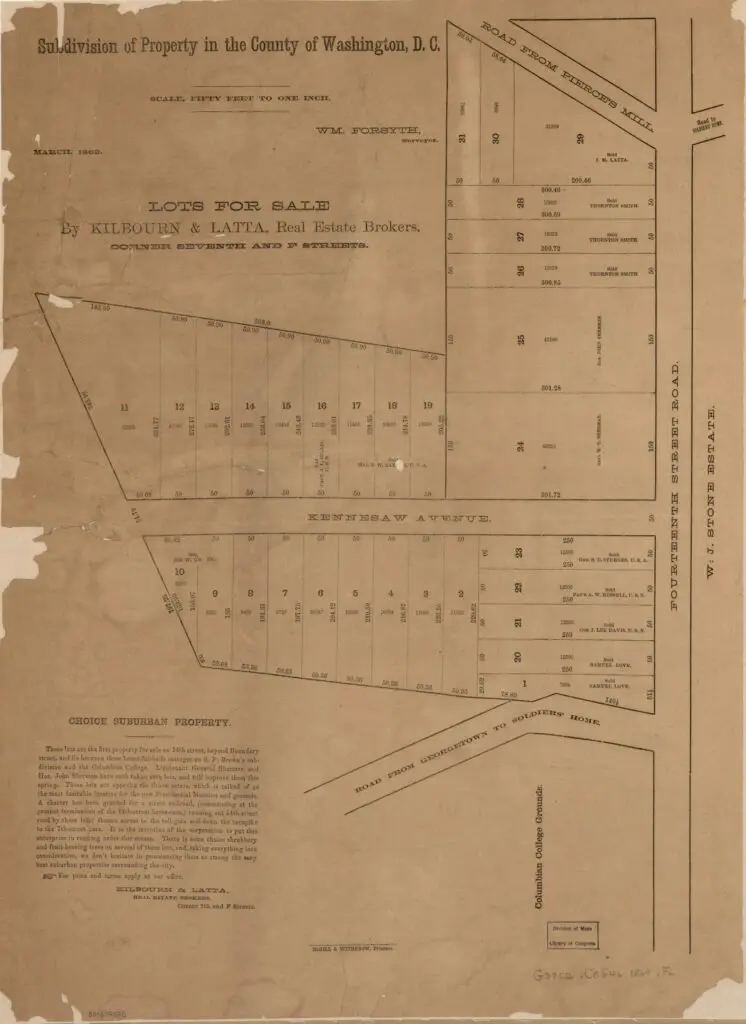 Sherman's subdivision of Columbia Heights in 1869