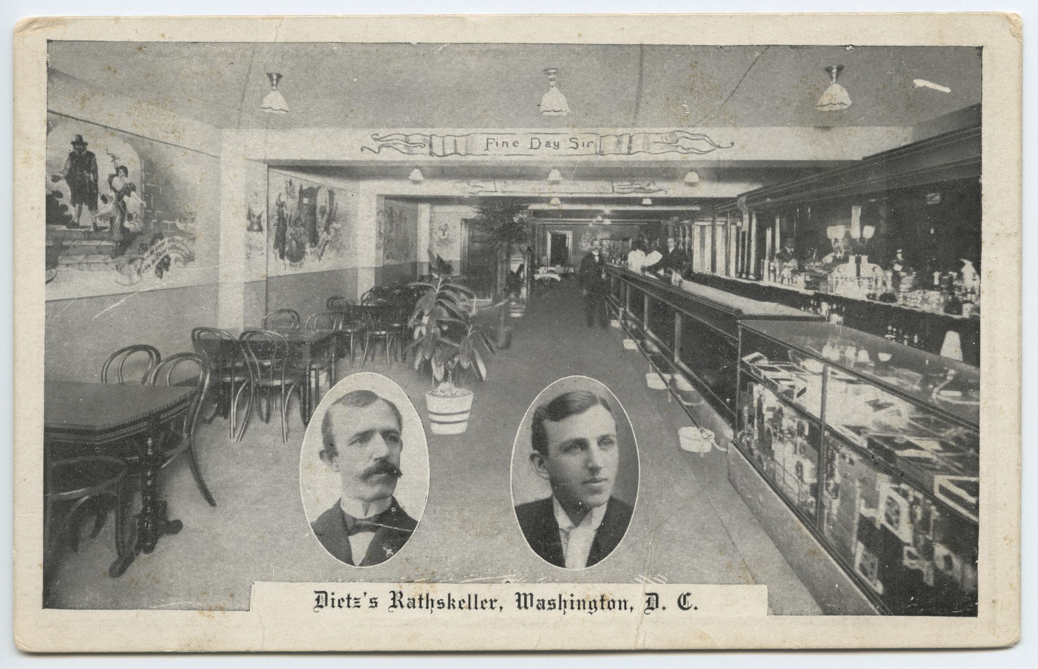 The front side shows the interior of Charlie Dietz's Rathskeller; the back side provides a Washington Nationals' game schedule. (Follow the See