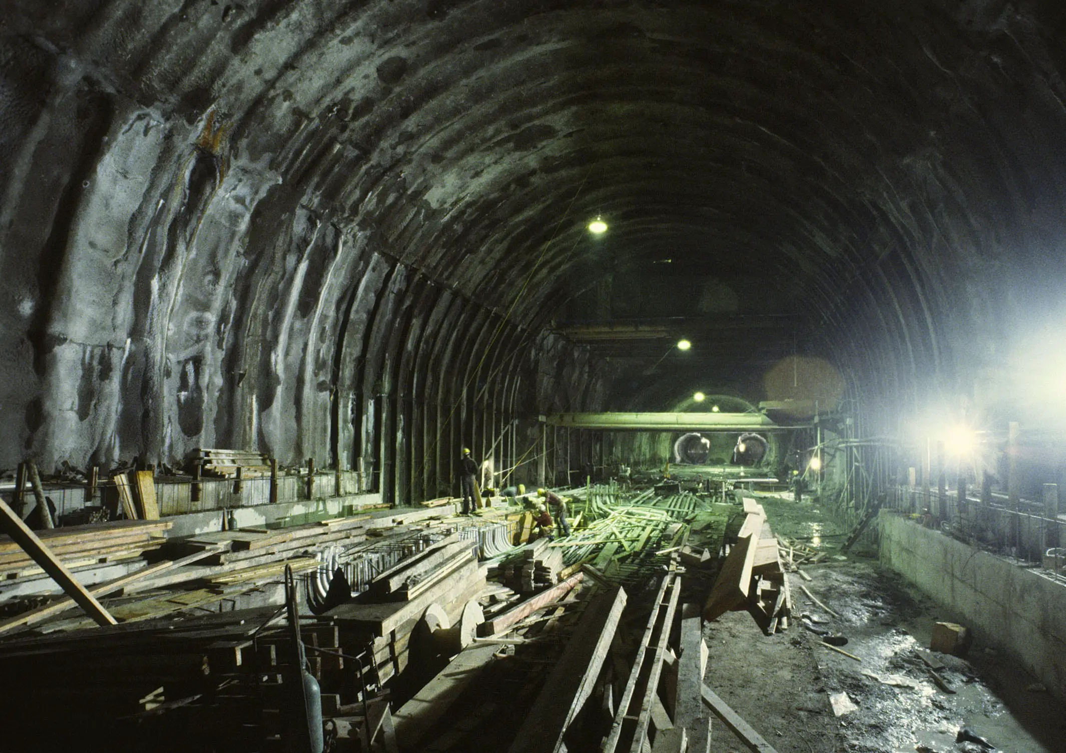 Construction continues at the Friendship Heights Metro station before its opening on August 25, 1984. (WMATA/Phil Portlock)
