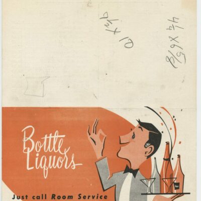 A menu for bottle liquors room service at the Willard Hotel.