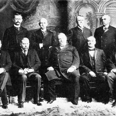 Grover Cleveland's last cabinet - Front row, left to right: Daniel S. Lamont, Richard Olney, Cleveland,John G. Carlisle, Judson Harmon Back row, left to right: David R. Francis, William L. Wilson, Hilary A. Herbert, Julius S