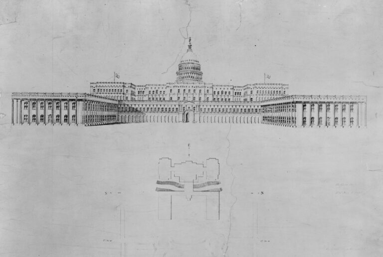 Architectural drawing for alterations to the U.S. Capitol, Washington, D.C. West elevation Summary