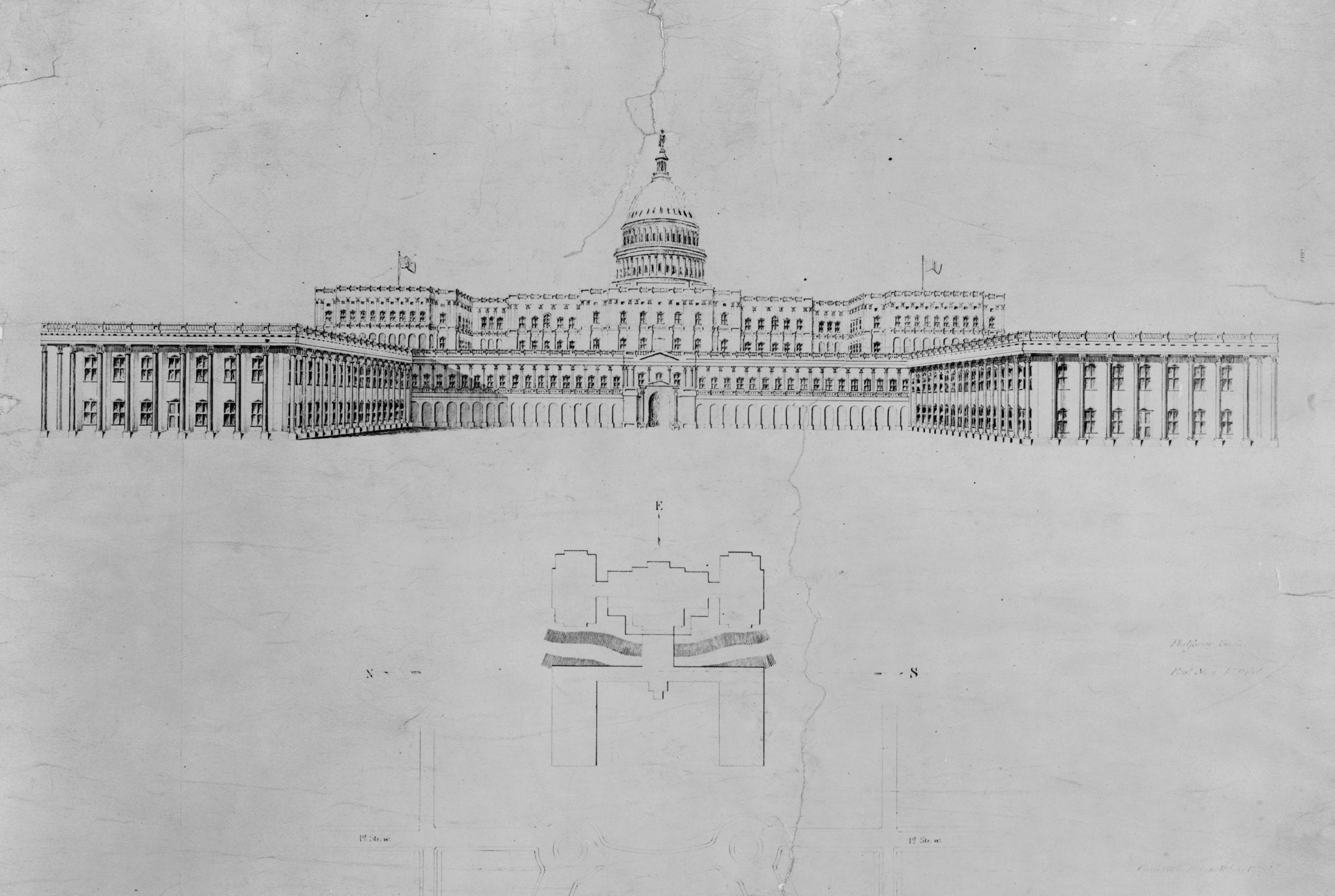 Architectural drawing for alterations to the U.S. Capitol, Washington, D.C. West elevation Summary