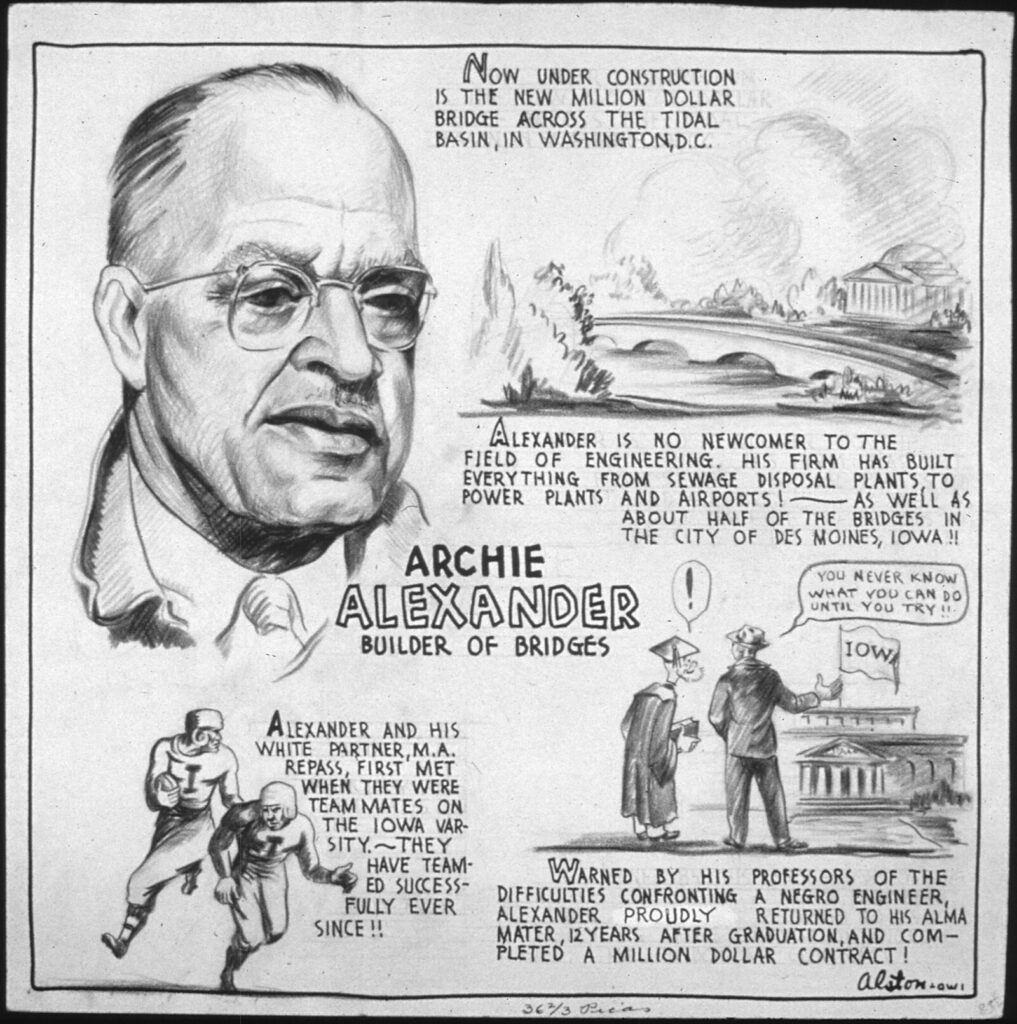Portrait illustration of Archie Alexander, African American bridge builder and civil engineer, by artist Charles Alston, 1943.