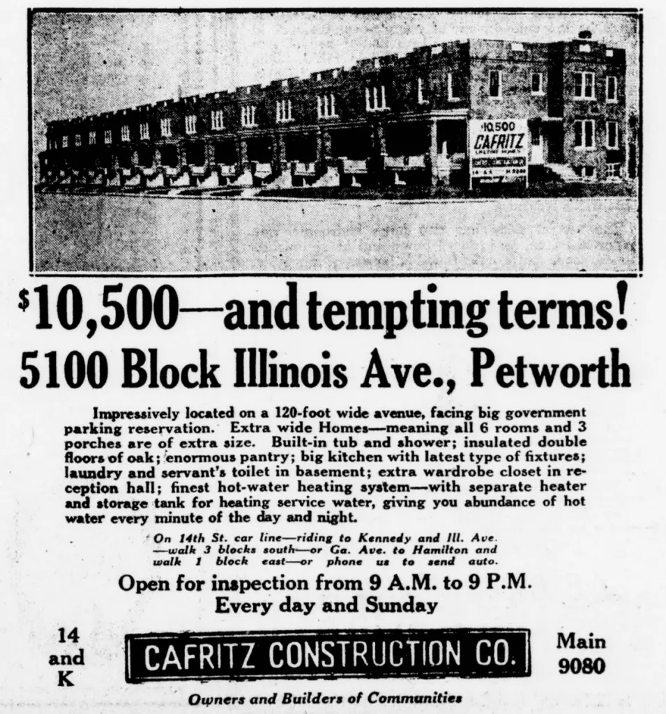 1926 ad for Petworth homes in The Evening Star