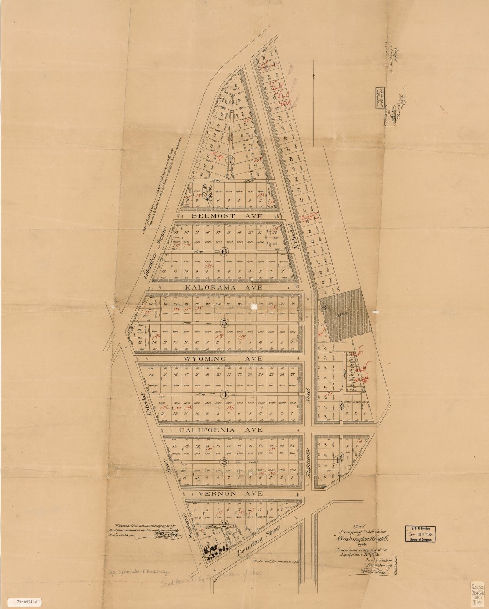 Plat of survey and subdivision of "Washington Heights" : by the commissioners appointed in Equity Cause No. 9912