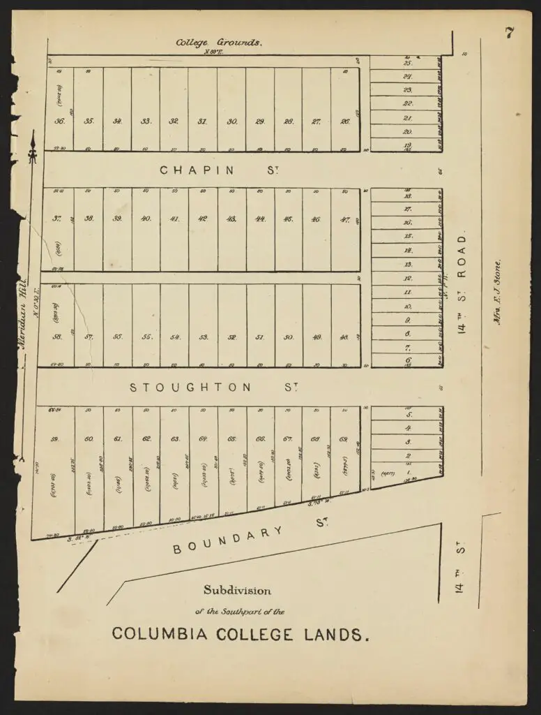 Plate 7. Subdivision of the Southpart of the Columbia College Lands