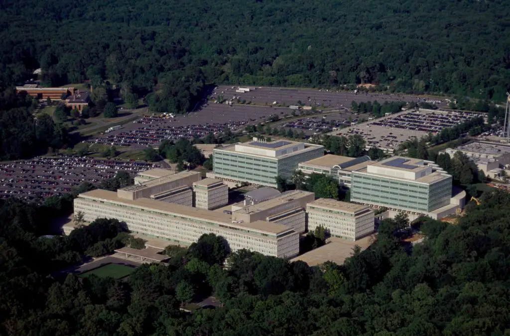 Aerial view of the CIA Headquarters, Langley, Virginia.