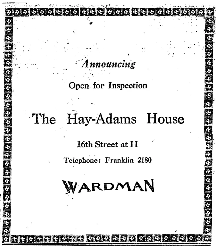 Hay-Adams House advertisement from the Washington Post in 1928