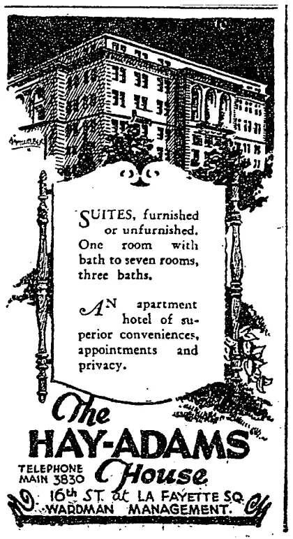 Hay-Adams House advertisement in the Washington Post (1928)