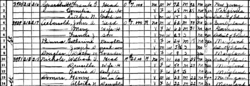 Aebersold family in the 1930 U.S. Census, living at 3929 Ellicott St. NW