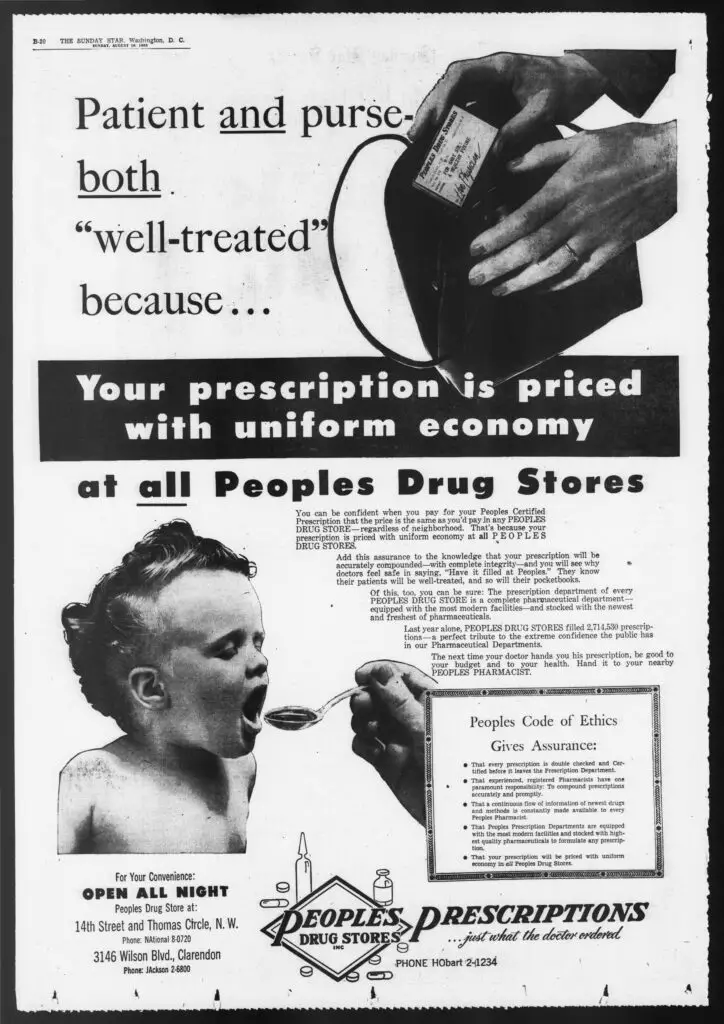 Peoples Drug advertisement from The Evening Star - August 16, 1953