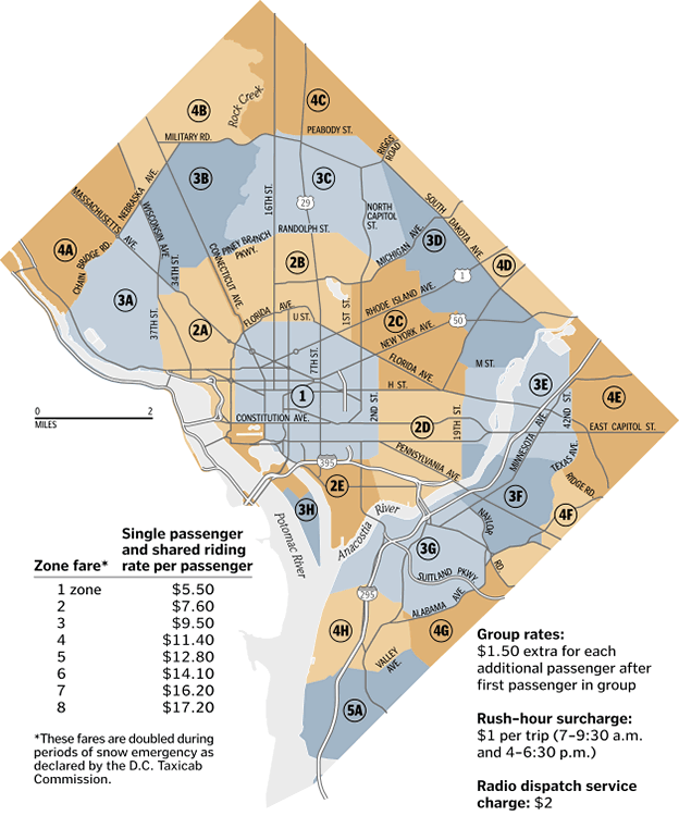 Guide to DC taxi zones from the Washington Post in 2005