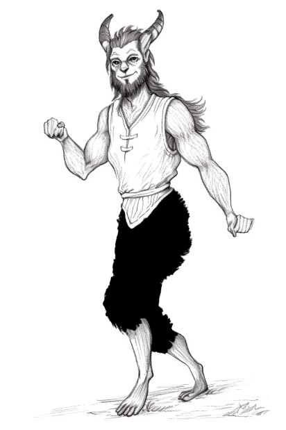 Line drawing of a faun, similar to Goatman